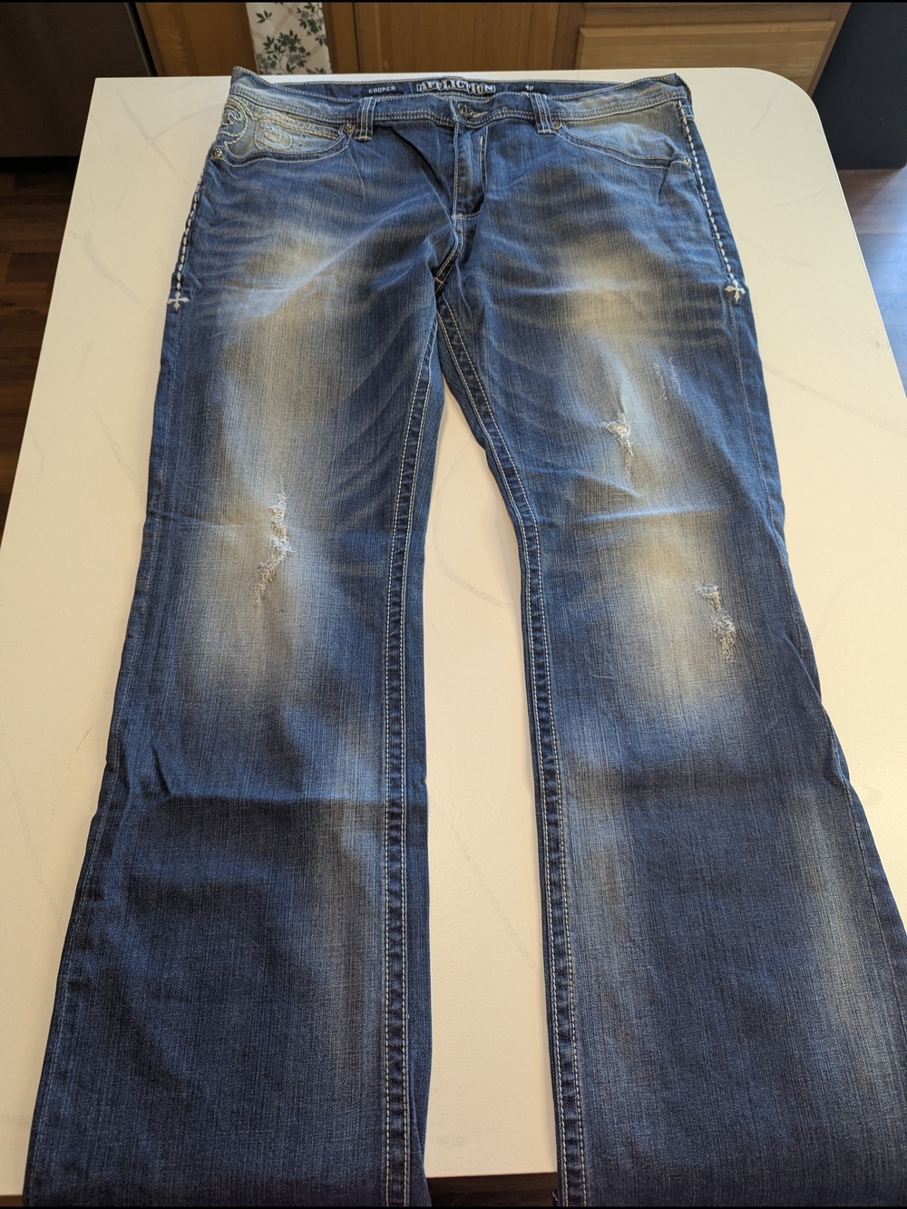 Affliction Men’s Cooper Relaxed Boot Cut Distressed Premium Biker Jeans Size 40 - Picture 2 of 16